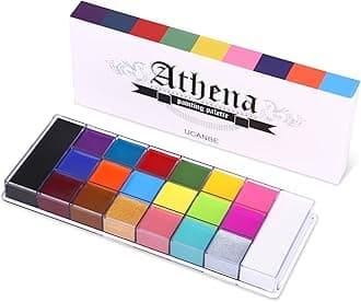 UCANBE 20 Color Athena Face Body Paint Oil - Large Pan Black & White, Professional Non Toxic SFX Makeup Palette, Hypoallergenic Face Painting Pallet for Art, Theater, Halloween, Parties and Cosplay