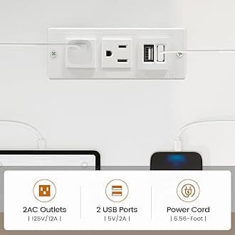 SEDETA Corner Computer Desk, Reversible L Shaped Computer Desk with Fabric Drawers and Power Outlet, 47.2” Gaming Desk with LED Lights, Storage Shelves and Hutch, White