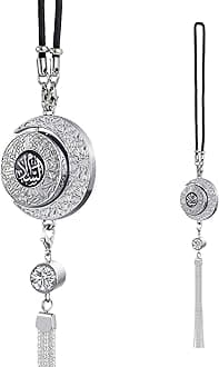 Zinc Alloy Double Sided Arabic Calligraphy car Hanging Ornament with refillable Fragrance Compartment for Long Lasting Scent Brings Blessings on Every Drive Universal Vehicle air freshener