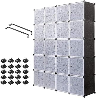 MondeerPlastic Wardrobe Interlocking Storage Cubes for clothes, Translucent Decorative Patterns, Elegant Black & White, 20 Cubes