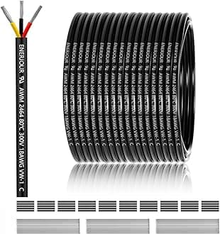 18 Gauge 3 Conductor Electrical Wire 150FT, UL 2464 18 AWG 3 Wire Cable Tinned Copper PVC Stranded 18/3 Core Wire for LED Lighting, Outdoor Low Voltage Extension Cable, Automotive etc.
