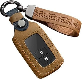 ontto Leather Car key fob cover fit for Toyota Auris Camry RAV4 Avalon Yaris Verso Land Cruiser 2012-2018 2/3/4 buttons Keychain Keyring Accessories key bag key holder key shell Protector Brown