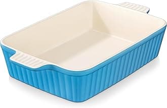 4.4 QT Baking Dish, 9x13 Large Casserole Dish for Oven, Ceramic Baking Pan, Rectangular Lasagna Pan Deep with Handles for Baking, Durable Microwave Oven Safe, Blue, Series BAKE-BAKE