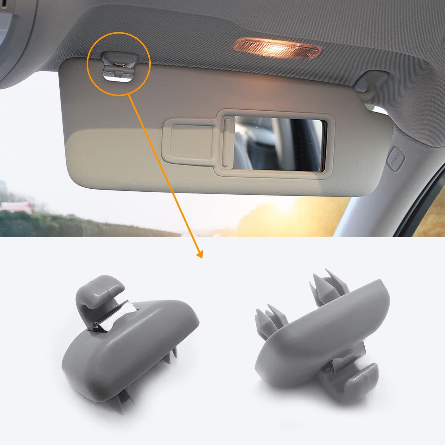2 Pcs Inner Sun Visor Clips, Upgraded Car Visor Holder Hook - Fit Audi A1 A3 A4 A5 Q3 Q5 S3 S4 S5 TT OEM:8U0857562A (Gray)