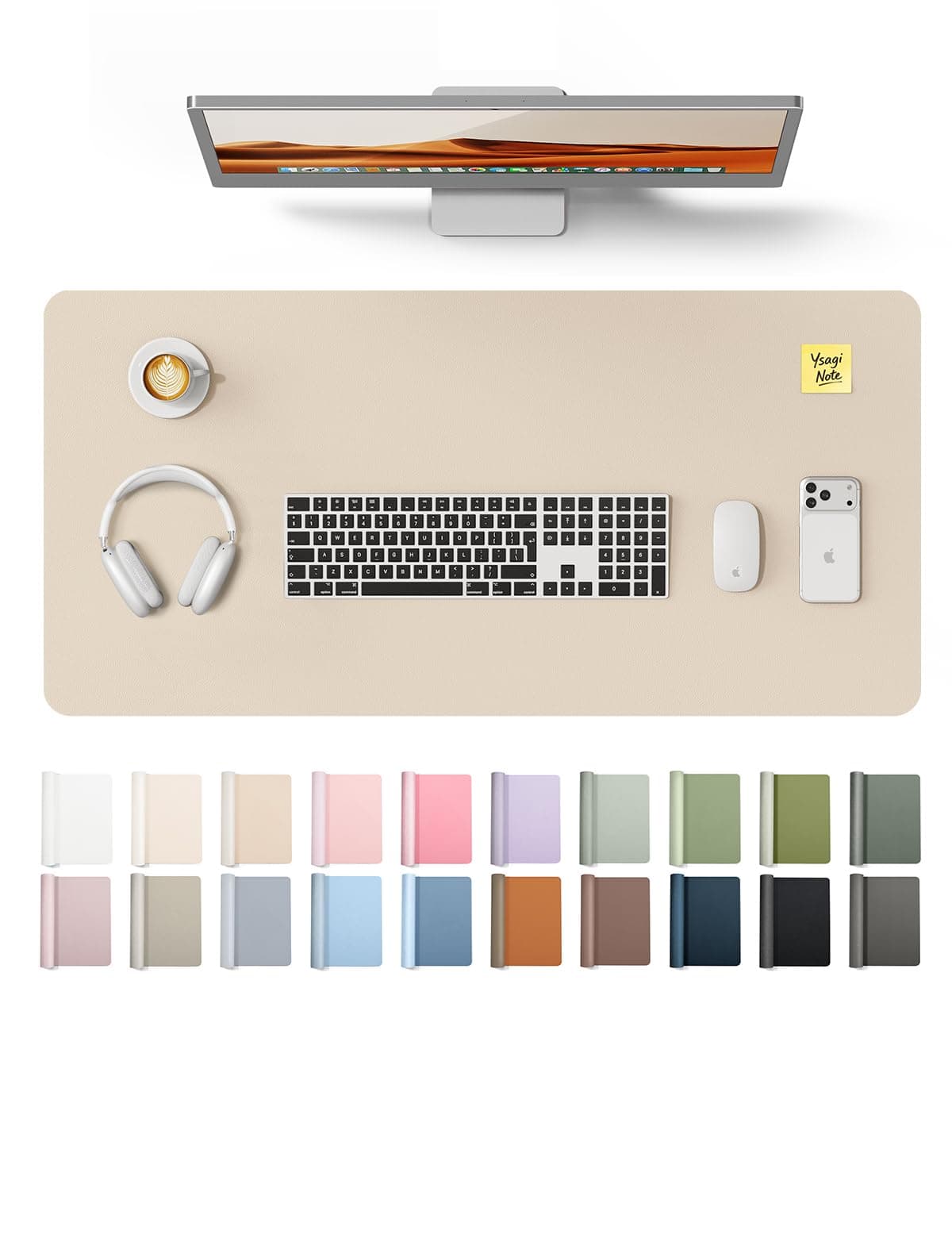 Leather Desk Pad Protector, Large Mouse Pad, Non-Slip PU Leather Desk Blotter, Waterproof Writing Pad for Office and Home (31.5" x 15.8", Eggshell)