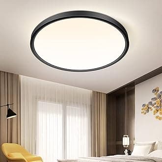inShareplus 9 Inch Flush Mount LED Ceiling Light Fixture, Black 4000K Warm White, 18W(180W Equiv) Flat Round Modern Ceiling Lighting, 1800LM Ceiling Lamp for Bathroo, Porch, Bedroom, Closet Room