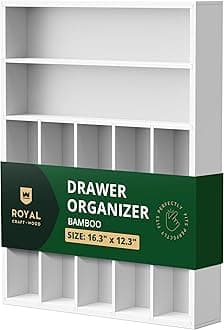 ROYAL CRAFT WOOD Luxury Bamboo Kitchen Drawer Organizer - Silverware Organizer - Utensil Holder and Cutlery Tray with Grooved Drawer Dividers for Flatware and Kitchen Utensils (7 Slot, White)