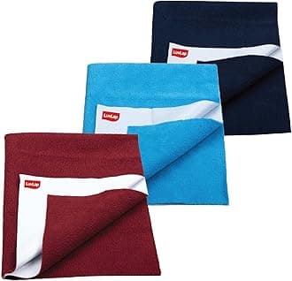 LuvLap Instadry Waterproof Baby Dry Sheet, Small Size 50x700 cm, Extra Absorbent Quick Dry Sheet for New Born, Anti-Piling Fleece for Baby, Bed Protector, Pack of 3, Navy Blue, Maroon & Royal Blue