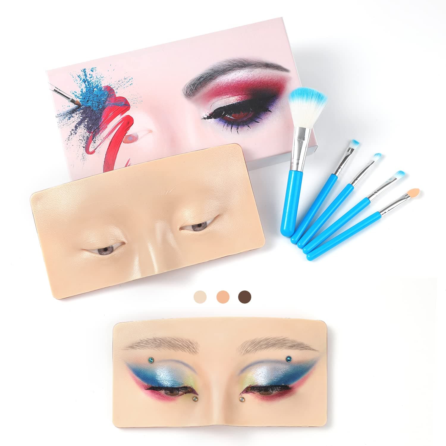 Makeup Practice Face Board, 3D Reusable Silicone Make up Mannequin Face with 5PCS Makeup Brush, Eye Make up Practice Board for Beginner or Professional Enthusiasts
