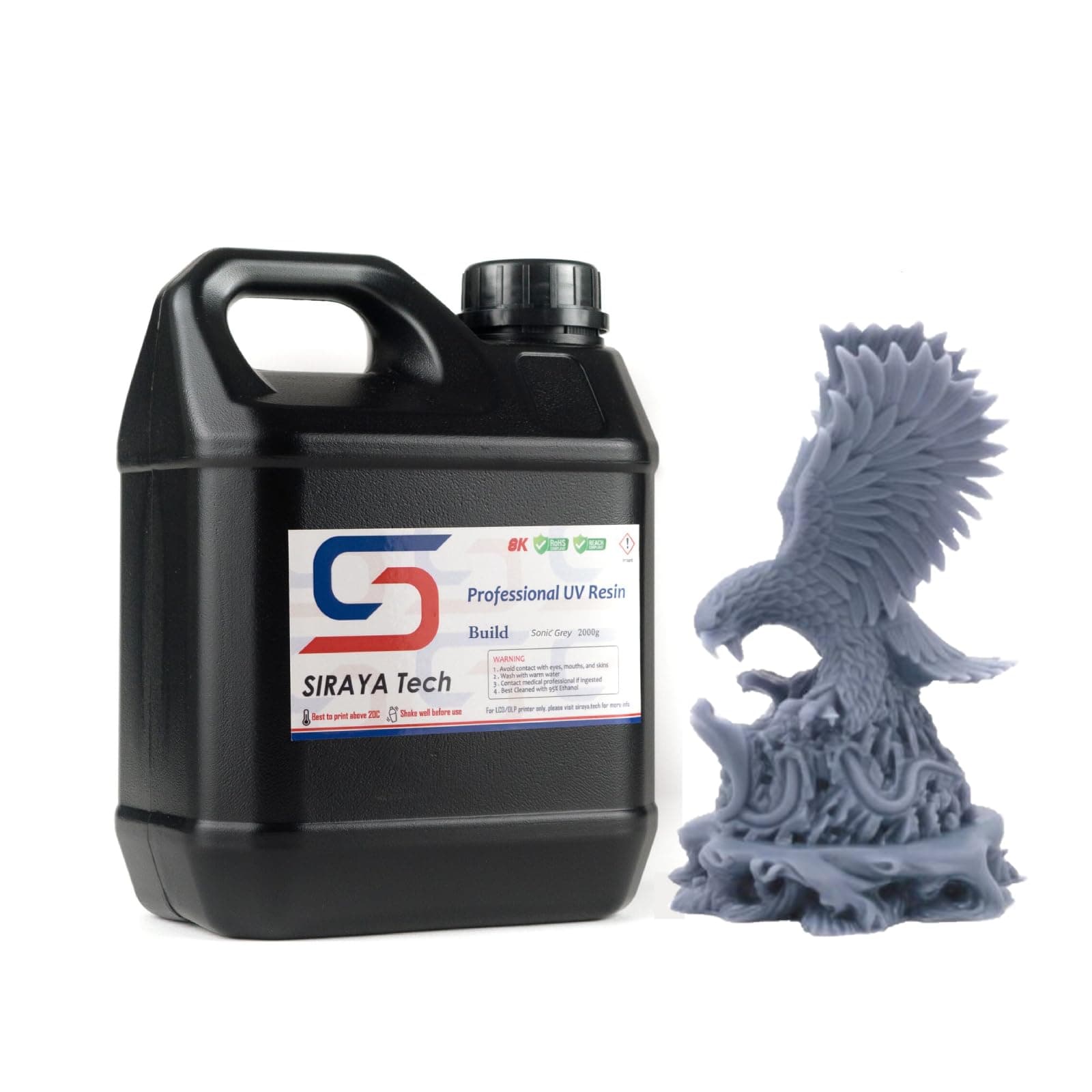 2kg Build 3D Printer Resin - High Resolution, Non-Brittle, Tappable Engineering Resin - Ideal for LCD DLP 3D Printing 8K Capable (Sonic Grey, 2kg)