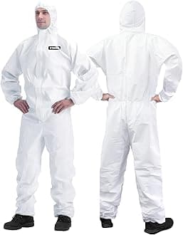 Hazmat Suit Disposable Coverall | Full Body Painters Suit in 7 Sizes with Multiple Specifications for Men & Women - Small, White, 3