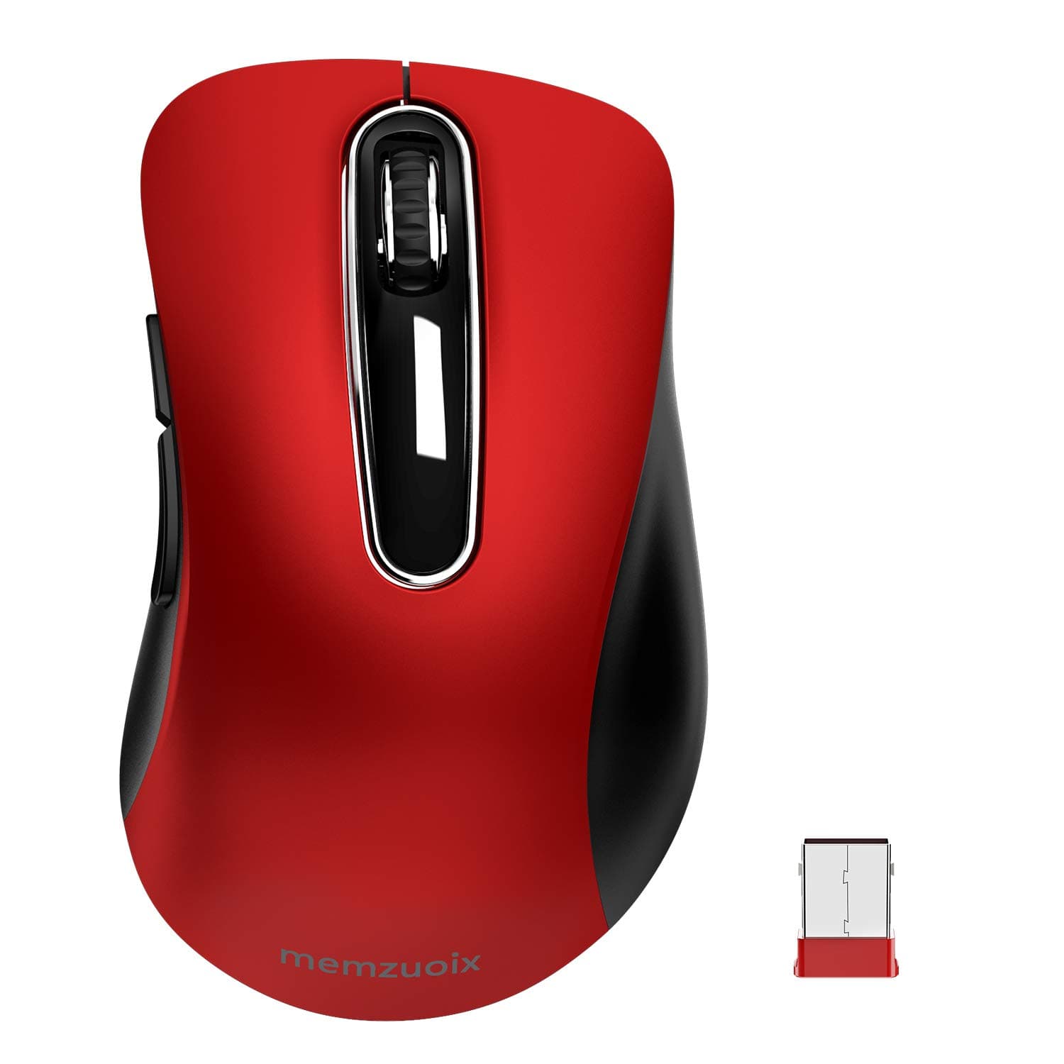 2.4G Wireless Mouse, 1400 DPI Mobile Optical Cordless Mouse with USB Receiver, Portable Computer Mice for Laptop, PC, Desktop, MacBook, 5 Buttons, Red