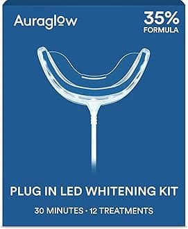 Auraglow Teeth Whitening Kit, Wired LED Accelerator Light, 35% Carbamide Peroxide Teeth Whitening Gel, 12 Whitening Treatments, (2) 3mL Whitening Gel Syringes, Whiten Teeth Faster