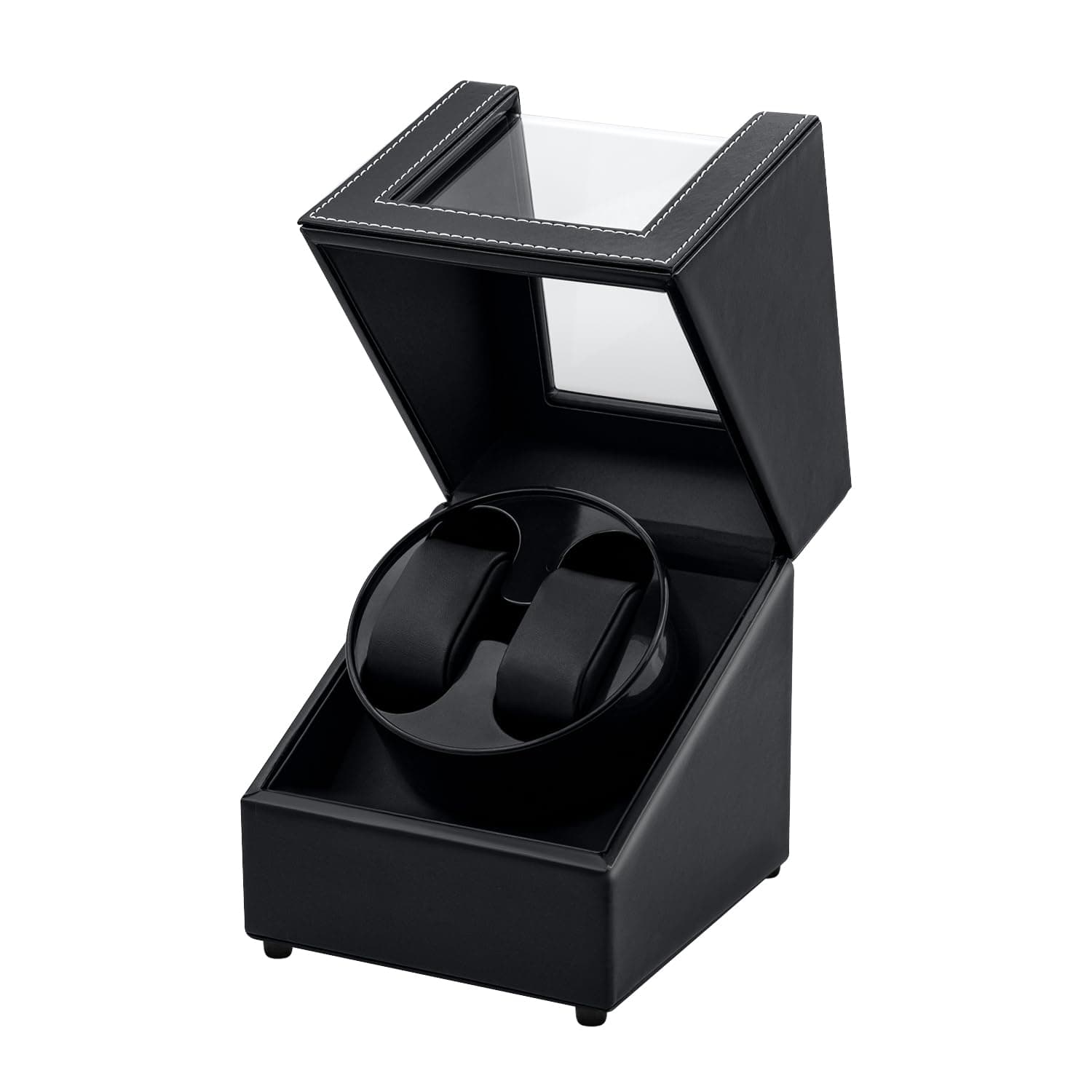 Double Automatic Watch Winder Box, Automatic Watch Display Storage Rotation Wristwatch Box with 2 Slots-Black