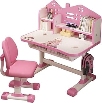 ohfruit Kids Table Chair Sets Multi Functional Desk Set with Drawers and Storage Adjustable Children School Study Table Chair Set with Pattern for Boys Girls Pink Cartoon 3