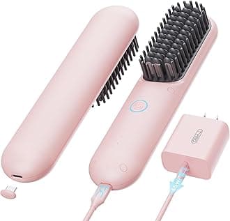 Cordless Hair Straightener Brush - Porta PRO Portable Straightening Brush for Travel, Mini Ionic Hot Comb Straightener for Women, Lightweight on-The-go, Cordless and Fast Charger Dual Power