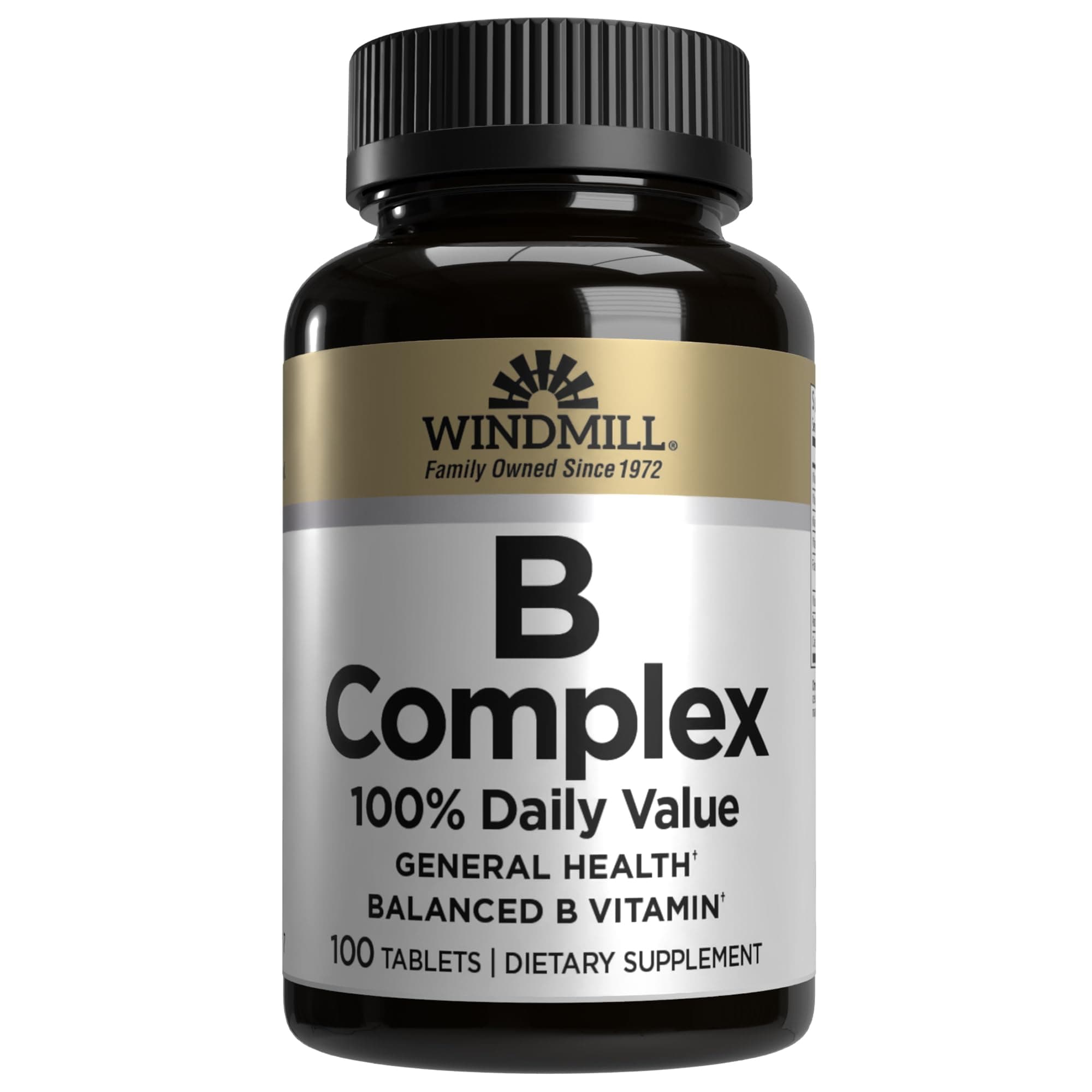 Windmill Natural Vitamins B Complex (100% Daily Value), Boost Energy Production and Promote Metabolism, 100 Tablets, 100 Servings