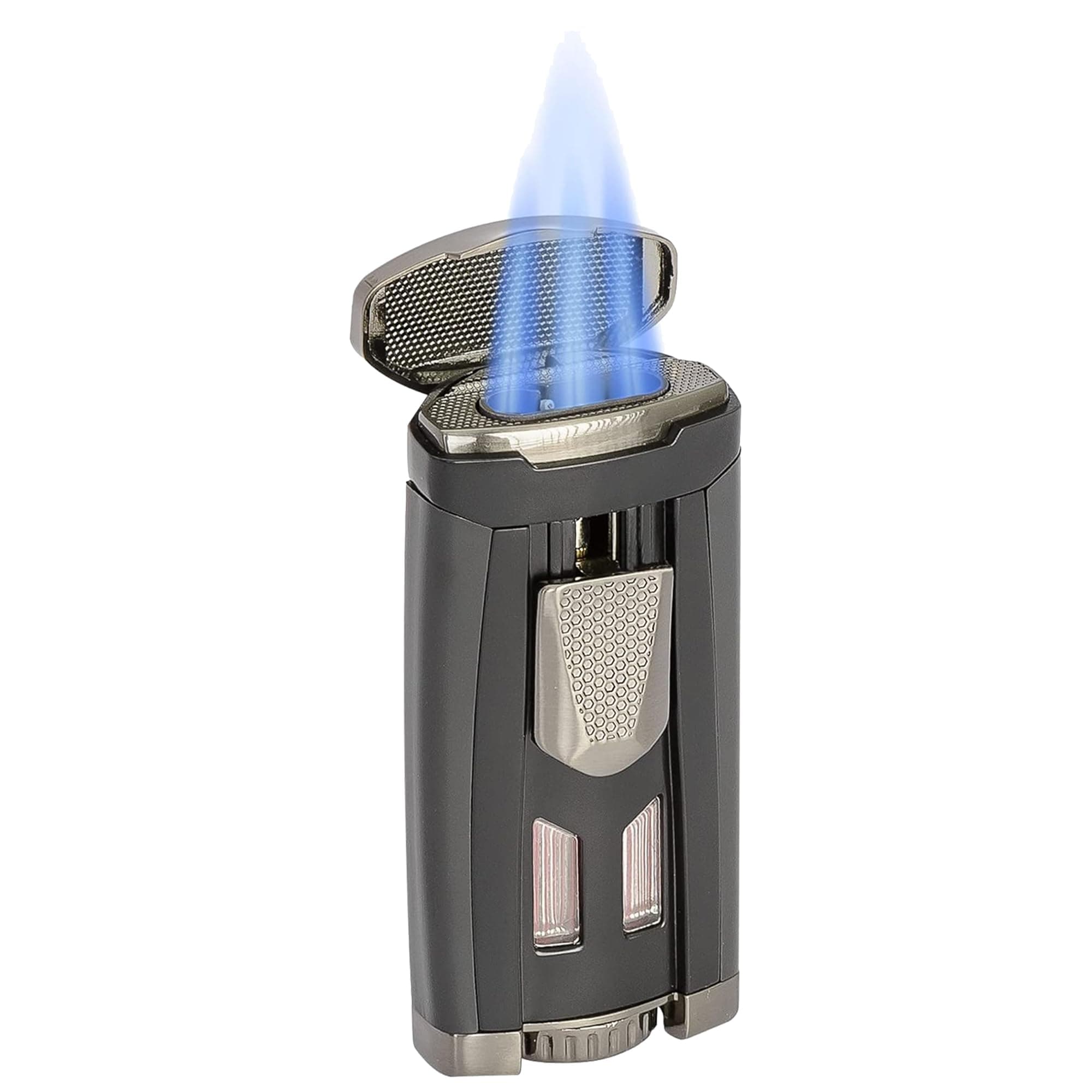 Xikar HP3 Triple Jet Flame Butane Torch Lighter, Silver | Wind Resistant, Refillable Fuel Tank with EZ-View Window, Adjustable Flame, Easy Push Ignition, Flip-Top Lid, High Altitude Tested