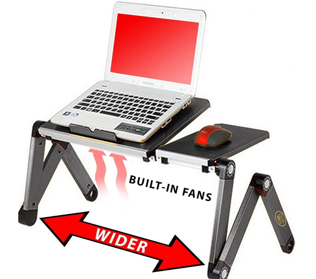Desk York Wider Portable Table for Computer - Adjustable Light Stand for Laptop - Widest Leg Area in The Market - Recliner Bed Lap Tray - 2 Built in Fans - Mouse Pad and USB Cord Included - Black