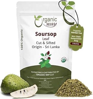 Organic Way Dried Soursop Leaf Coarse Cut (Annona Muricata) - Herbal Tea | Vegan, Non GMO & Gluten Free | Kosher Certified & Resealable Bag | 100% Raw from Sri Lanka (2 Ounces)