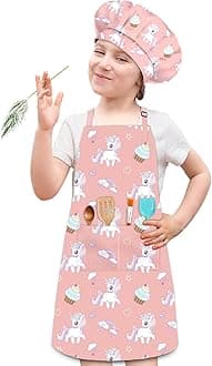 Kids Chef Hat and Apron, Adjustable Kids Aprons with Pocket Girls Boys Kitchen Toddler Aprons for Cooking Baking