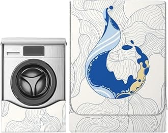 Odot Washer Dustproof Cover Front Load, Washing Machine Dryer Protector Sunscreen Waterproof Tumble Dryer Case Protective Cover for Most Front Loadi (blue leaves,L-capacity 10.5~12kg)