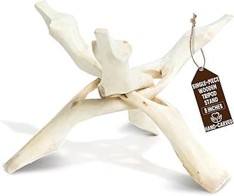 Alternative Imagination Wooden Tripod Display Stand - 8-Inch Hand Carved Holder Made from Mango Wood -Folding Natural Stand for Abalone Shell, Crystal Ball, Key Bowl,Trinket Dish, Incense,Decor & More