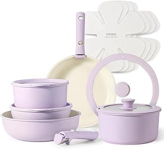 CAROTE Pots and Pans Set Non Stick, Cookware Sets, 15pcs Kitchen Set, Oven/Fridge Safe, Space Saving Pots Set, Nonstick Set with Versatile Removable/Detachable Handle, Induction RV Set, Purple