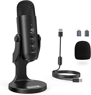 ZealSound Podcast Microphone for PC, Noise Cancellation USB Mic with Gain, Volume Adjustment & Mute Button, Monitoring & Echo, for YouTube, TikTok, Podcasting, Streaming, iPhone, iPad, Android, Mac