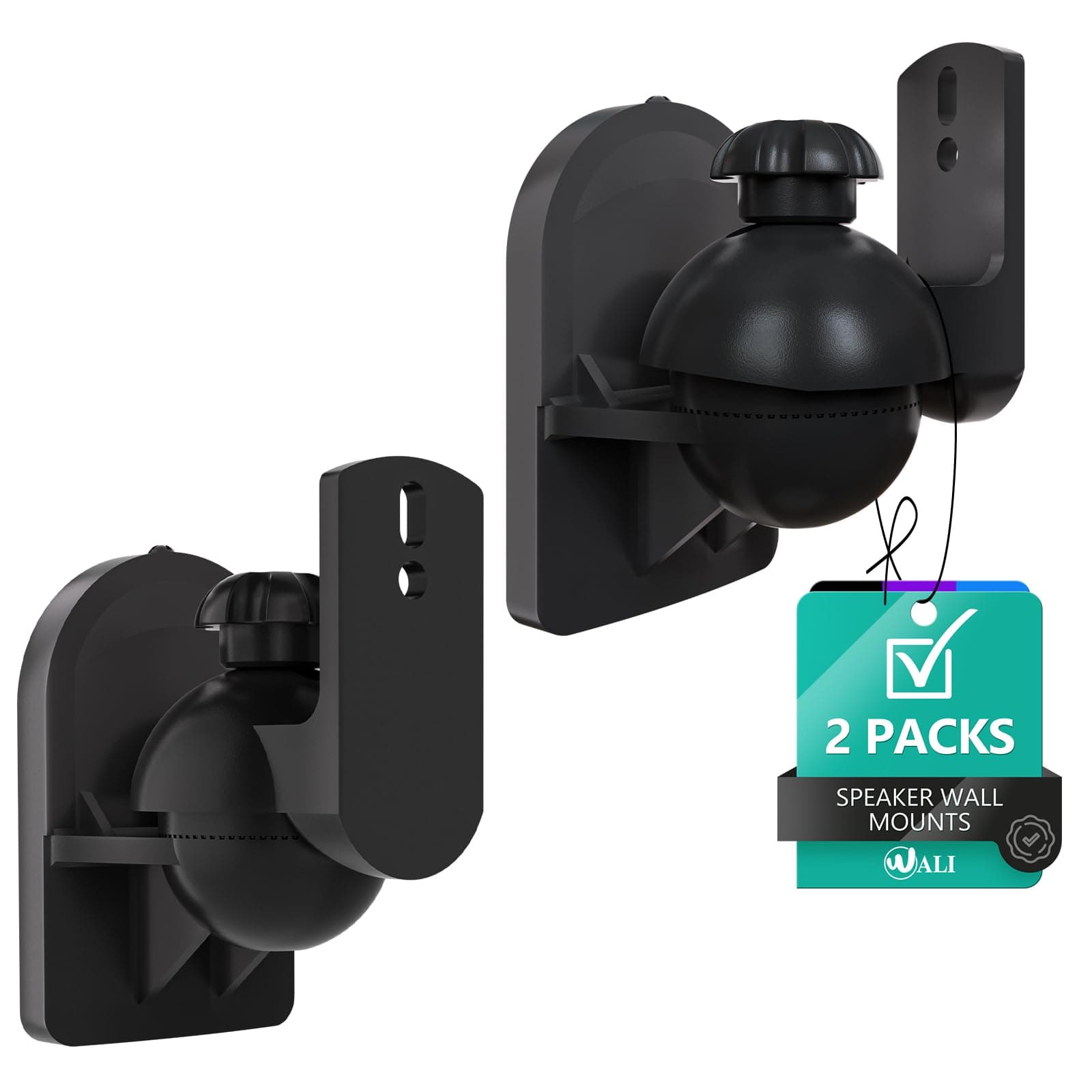 Speaker Wall Mount, Surround Sound Speaker Stand with Adjustable Swivel Tilt Angle, Small Bookshelf Speaker Mount for Living Room, Home Theater, Hold up to 7.7 Lbs, (SWM202), 2 Pack, Black