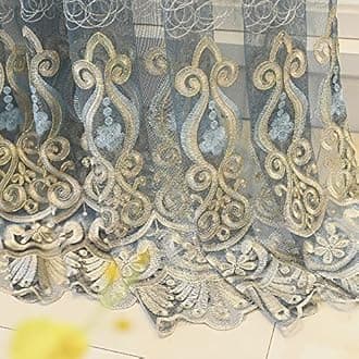 Amidoudou 1 Pair European Jacquard Sheer Curtains Embroidered Tulle Curtains Living Room Bedroom Luxury Translucent Window Screening (Blue Grey,51x108 Inch)