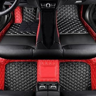 Custom Fit Car Floor Mats by SARAHS - Waterproof PU Leather Full Coverage for Most Cars, SUVs, and Trucks - Automotive Liners to Protect Vehicle Interior Floor Accessories (Black Red 2)
