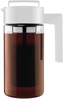 Takeya Deluxe Cold Brew Coffee Maker - BPA-Free Tritan Pitcher with Airtight Leakproof Lid, Silicone Grip Handle, Fine-Mesh Filter - Shatter-Proof, Dishwasher Safe, Made in USA - 1 Quart/White
