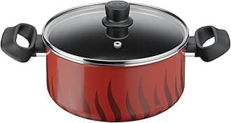 TEFAL Cooking Pot | Tempo Flame 22 cm Non Stick Casserole With Lid | Red | Aluminium | 2 Years Warranty | C3044585