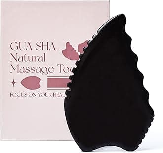 Gua Sha Facial Tools, Natural Bian Stone Gua Sha Jade Massage Tool, Body Gua Sha Stone with Comb, Large GuaSha Set for Traditional Acupuncture Therapy(Pear-Shaped)