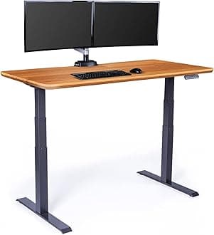 Vari Classic Electric Standing Desk - VariDesk Height Adjustable Sit/Stand Desk - Dual Motor with Memory Presets, Stable T-Style Legs - Gaming or Home Office Workstation - 60”x30”, Butcher Block