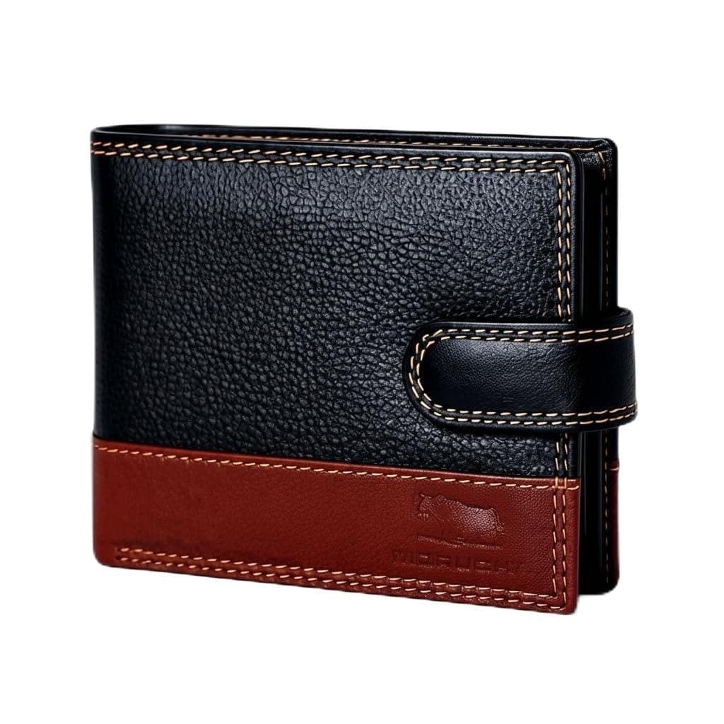 MORUCHA Mens RFID Blocking Real Soft Leather Passcase Wallet with Gift Box M75 Black/Brown