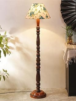 Multicolor Cotton Conical Wooden Floor lamp -66