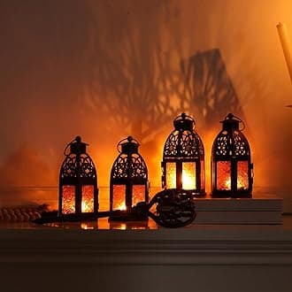 NEEDOMO Set of 4 Moroccan Candle Lantern, 9" Ramadan Lanterns Decorative Indo...