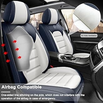 5 Seat Covers for Toyota FJ Cruiser 2007-2014,Premium Nappa Leather Car Seat Covers Car Seat Cushions,Waterproof Soft Seat Covers for Cars,Interior Accessories Airbag Compatible（Luxury-Blue&White）