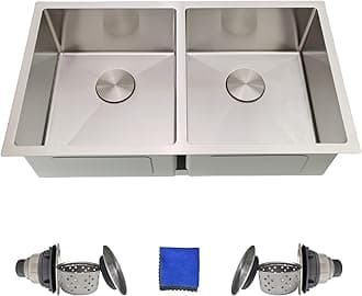 32 Inch Double Bowl Kitchen Sinks Undermount – Delironexu 16 Gauge Stainless Steel Kitchen Sink Double Bowl, 32x18 Undermount Kitchen Sink with Brushed Finish, 50/50 Double Sink