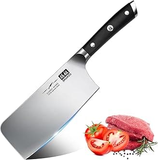 Cleaver Knife, Japanese Kitchen Knives 7 Inch High-Carbon German Butcher Chef Knives Stainless Steel Sharp Chopper Chinese Carving Knife Professional Utility Knife with Pakkawood Handle