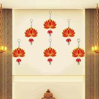 GIFT JAIPUR Lotus Red Jhumka Wall Decor Hanging Set of 6 - Diwali Showpiece Gift Home Temple Pooja Festival Wedding Marriage Stage Decoration