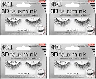 Ardell False Eyelashes 3D Faux Mink Lashes 857 - Ultra-Fluffy Strip Lashes with Invisiband for a Dramatic Eye Look, 4 Pairs