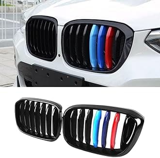 MAXDOM Replacement Front Upper Grill Fit for BMW (2018-2021) X3 G01 (2019-2021) X4 G02 – Gloss Black Single Slat Tricolor ABS Grille