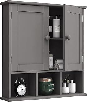 TaoHFE Grey Bathroom Cabinet,Bathroom Wall Cabinet with 2 Door Adjustable Shelves,Over The Toilet Storage Cabinet,Bathroom Cabinet Wall Mounted,Medicine Cabinets for Laundry Room Kitchen