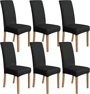 Amazon Basics Dining Chair Covers, Stretch Parson/Dining Chair Slipcover, Removable Washable Chair Protector for Home/Restaurant/Banquet, Black Pack of 6