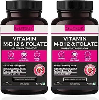 Vitamin B12 Supplement with Methylcobalamin, Folate & Vitamin B6 - Boost Energy Level | Good For Digestion And Nerve Health | Glowing Skin For Men & Women - 60 Chewable Tablets(Pack of 2)