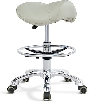 Grace&Grace Ergonomic Rolling Saddle Stool Chair with Wheels Adjustable Swivel Stool with Back and Footrest Heavy Duty for Esthetician, Artist, Dental, Medical, Spa, Salon, Cutting, Home Office