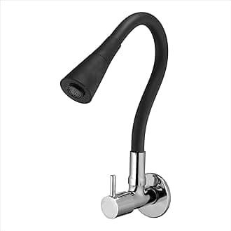 AZERA Wall-Mounted Brass Kitchen Sink Cock Tap/Faucet with Flexible Neck, Dual Function Black Finish, 2-Mode Flow: Shower Flow & Foam Flow (Turbo, Dual Black)